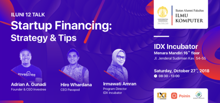 Iluni12 Talk tanggal 27 Oktober mendatang bakal membahas Startup Financing